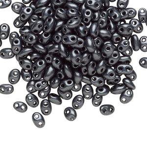 Seed bead, Preciosa Twin™ Czech glass, pkg/250g, 5x2.5mm oval, opaque grey terra pearl black, (28949).