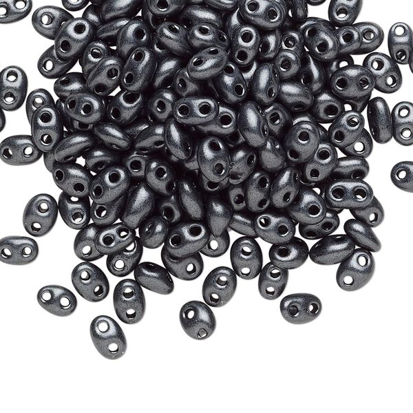 Seed bead, Preciosa Twin™ Czech glass, pkg/250g, 5x2.5mm oval, opaque grey terra pearl black, (28949). image number 0