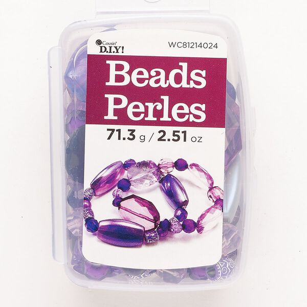 Bead 1pkg1 acrylic, 8mm-30x23mm mixed shapes, 2.5 ounce mix multi-purple image number 0