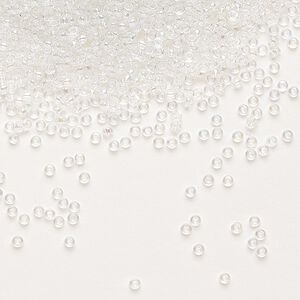 Seed bead, Miyuki, glass, pkg/35g, #15 rocaille, translucent rainbow crystal clear (RR-250).