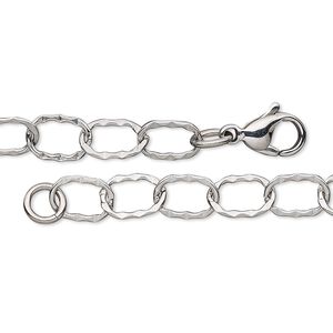 Chain 1pkg1 cable, 6.2mm textured flat oval / lobster claw clasp, stainless steel 18 inch