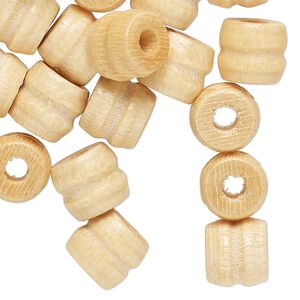 Bead, wood (natural), natural, 11x9mm ribbed barrel. Sold per pkg of 100.