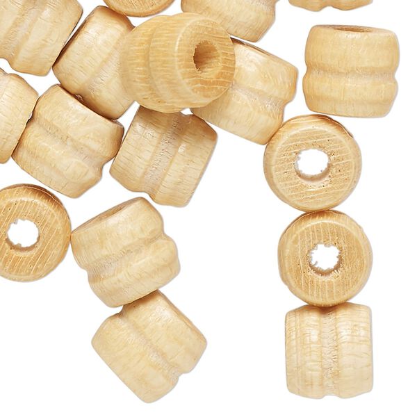 Bead, wood (natural), natural, 11x9mm ribbed barrel. Sold per pkg of 100. image number 0