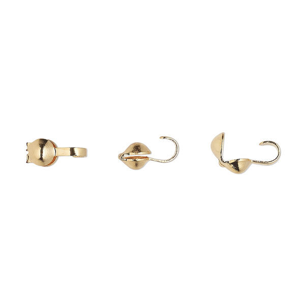 Bead tip, gold-plated brass, 6x3mm bottom clamp-on with open loop. Sold per pkg of 100. image number 0