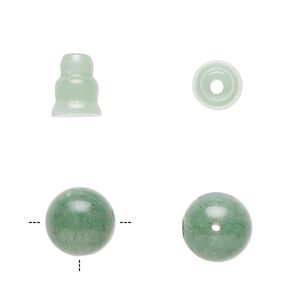 Green aventurine 2pkg2, T-drilled round / cone bead natural 10mm / 9x7mm