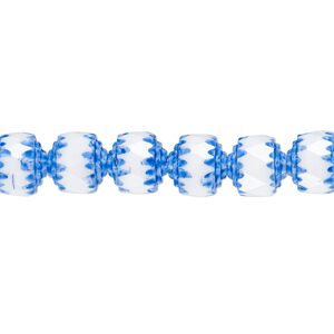 Bead, Czech dipped décor glass, white and medium blue Apollo, 8mm round cathedral. Sold per 15-1/2" to 16" strand.