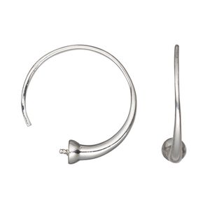 Hoop, sterling silver, 25mm with cup and peg, fits 6-8mm half-drilled bead, 18 gauge. Sold per pair.