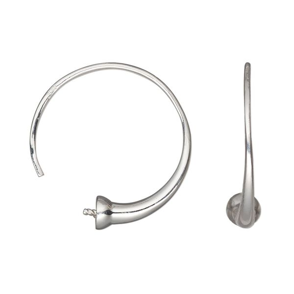 Hoop, sterling silver, 25mm with cup and peg, fits 6-8mm half-drilled bead, 18 gauge. Sold per pair. image number 0