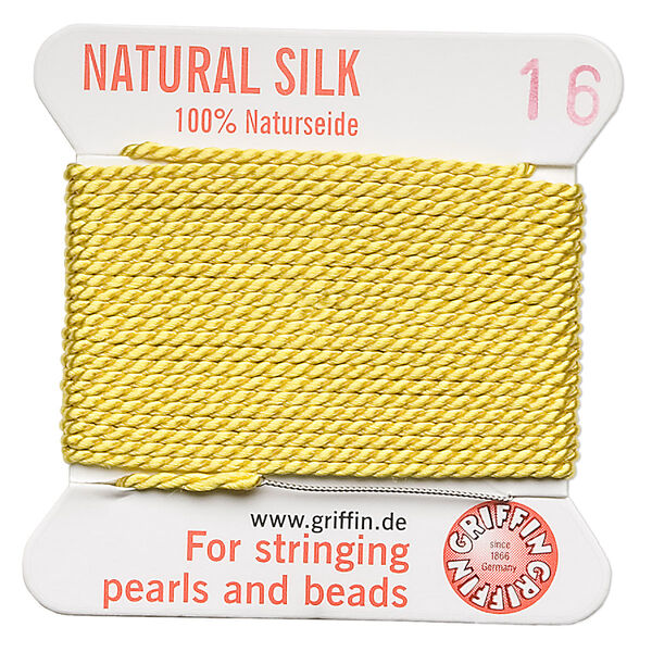 Thread, Griffin, silk, yellow, size #16. Sold per 2-meter card (approximately 78 inches). image number 0