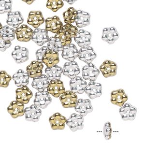 Bead, Preciosa, Czech pressed glass, opaque California silver, 5x2mm forget-me-not flower. Sold per pkg of 50.