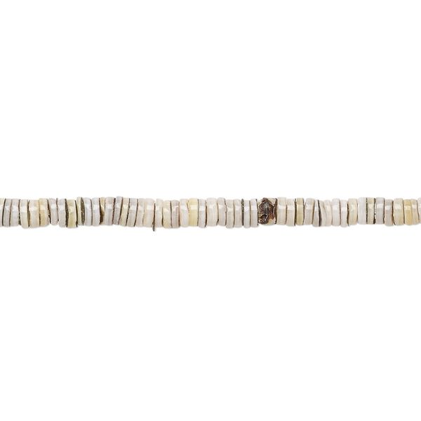 Bead, green shell (natural), 2-3mm hand-cut heishi, Mohs hardness 3-1/2. Sold per 24-inch strand. image number 0