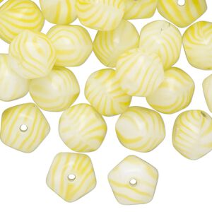 Bead, Czech pressed glass, translucent yellow and white, 10x9mm freeform rondelle. Sold per 2-ounce pkg, approximately 45 beads.