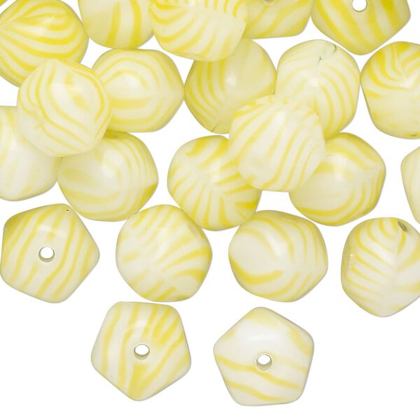 Bead, Czech pressed glass, translucent yellow and white, 10x9mm freeform rondelle. Sold per 2-ounce pkg, approximately 45 beads. image number 0