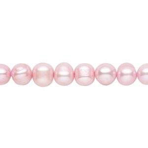 Pearl, cultured freshwater (dyed), pink, 6-7mm semi-round with 0.4-0.6mm hole, D grade, Mohs hardness 2-1/2 to 4. Sold per 14-inch strand.