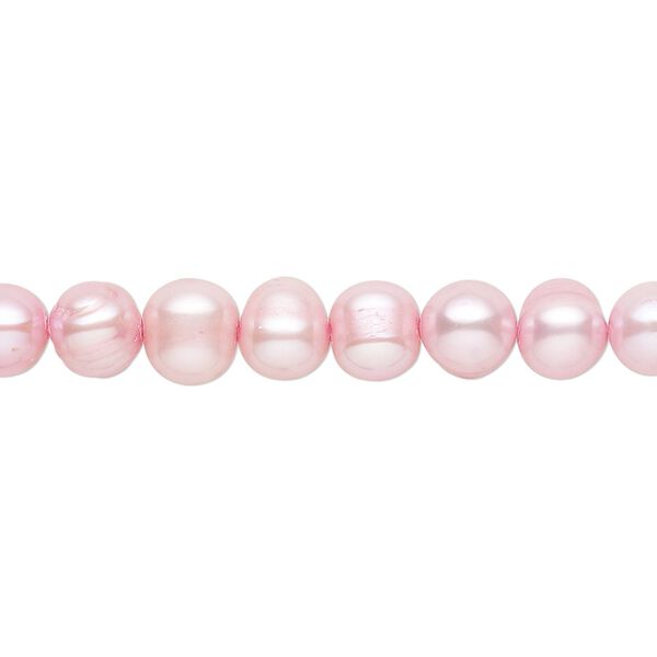 Pearl, cultured freshwater (dyed), pink, 6-7mm semi-round with 0.4-0.6mm hole, D grade, Mohs hardness 2-1/2 to 4. Sold per 14-inch strand. image number 0