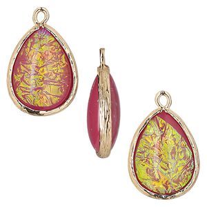 Drop, Opalized Ice™, "opal" (resin) and gold-finished brass, light purple, 19.5x15mm double-sided teardrop. Sold per pkg of 4.