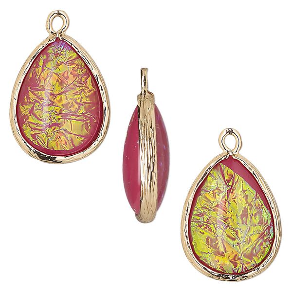 Drop, Opalized Ice™, "opal" (resin) and gold-finished brass, light purple, 19.5x15mm double-sided teardrop. Sold per pkg of 4. image number 0