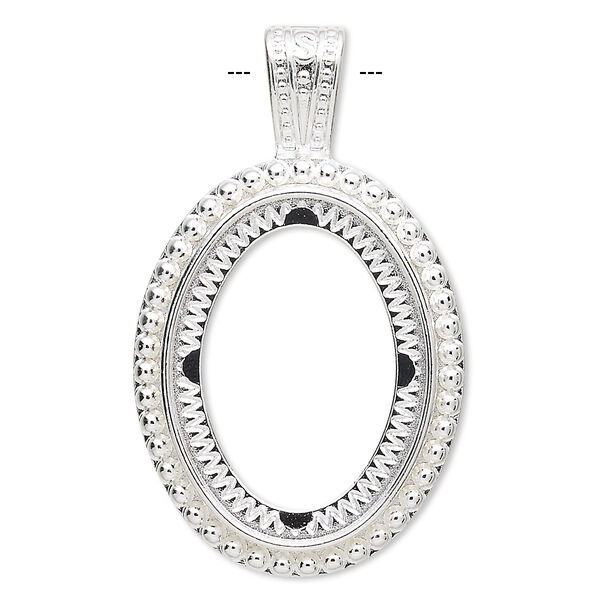 Pendant, silver-plated "pewter" (zinc-based alloy), 49x29.5mm oval with rope design and 30x22mm oval setting. Sold per pkg of 2. image number 0