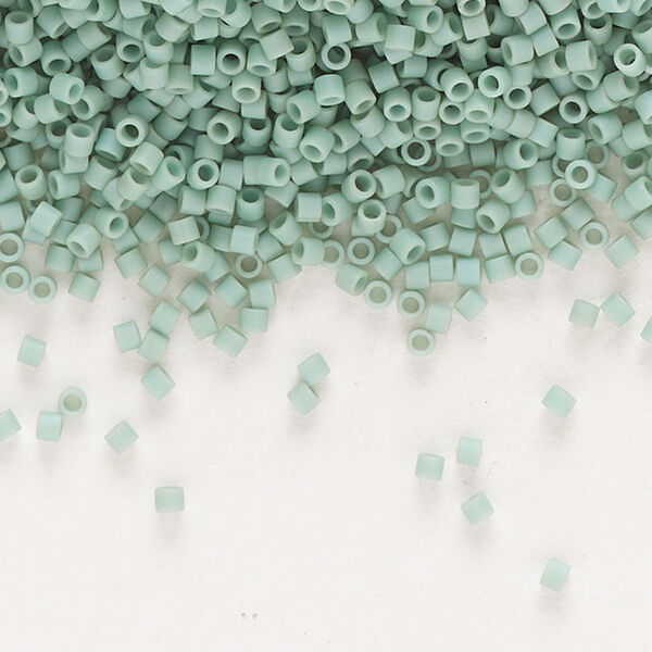 Seed bead, Delica®, glass, pkg/7.5g, #15 round, opaque matte luster seafoam (DBS-0374). image number 0