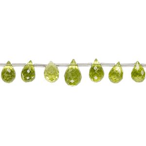 Peridot 1pkg1, hand-cut top-drilled faceted briolette bead natural 4 inch graduated 5x3mm-8x5mm