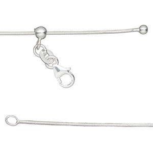 Chain 1pkg1, Gossamer™, sterling silver and silicone, 0.9 snake, 16 to 24 inches with lobster claw clasp and 4mm adjustable slider bead.