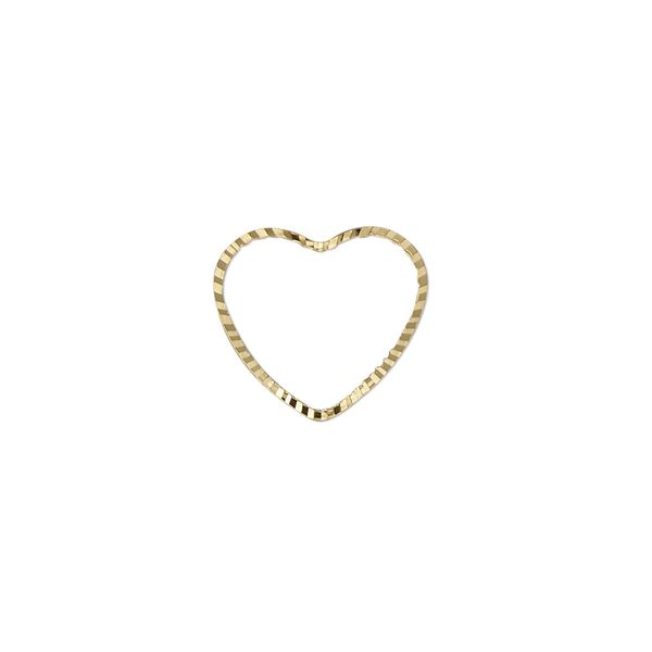 Component, gold-plated brass, 14.5x13mm single-sided diamond-cut open heart, 1mm thick. Sold per pkg of 100. image number 0