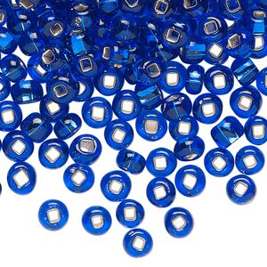 Seed bead glass 1pk #4 round, 50 gram transparent silver-lined sapphire