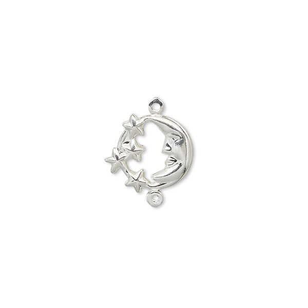 Link, silver-plated brass, 11mm moon face with stars. Sold per pkg of 10. image number 0
