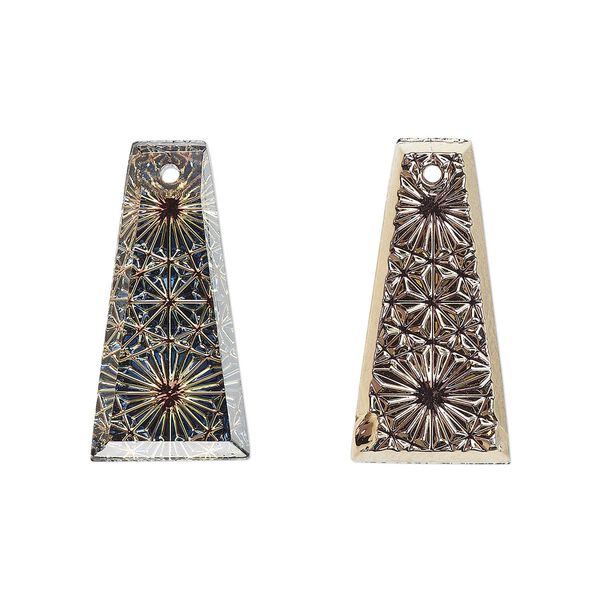 Drop, glass, clear tabac, 20x10mm two-sided trapeze with kaleidoscope effect. Sold individually. image number 0