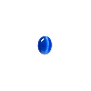 Cabochon, cat's eye glass (fiber optic glass), blue, 9x7mm calibrated oval, quality grade. Sold per pkg of 10.