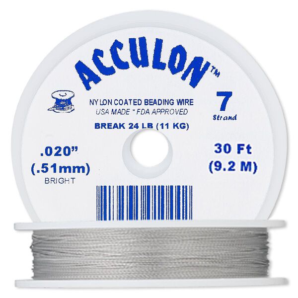 Beading wire, Acculon®, nylon-coated stainless steel, clear, 7 strand, 0.020-inch diameter. Sold per 30-foot spool. image number 0