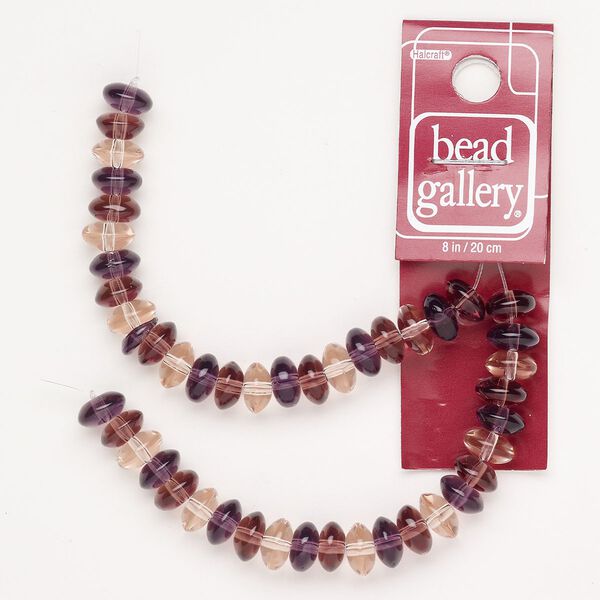 Bead glass 1pk 8x4mm-9x5mm rondelle, translucent and transparent pink purple 8 inch image number 0