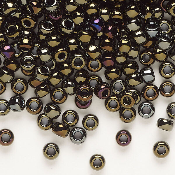 Seed bead, Miyuki, glass, pkg/25g, #6 rocaille, opaque metallic iris brown (RR-458). image number 0