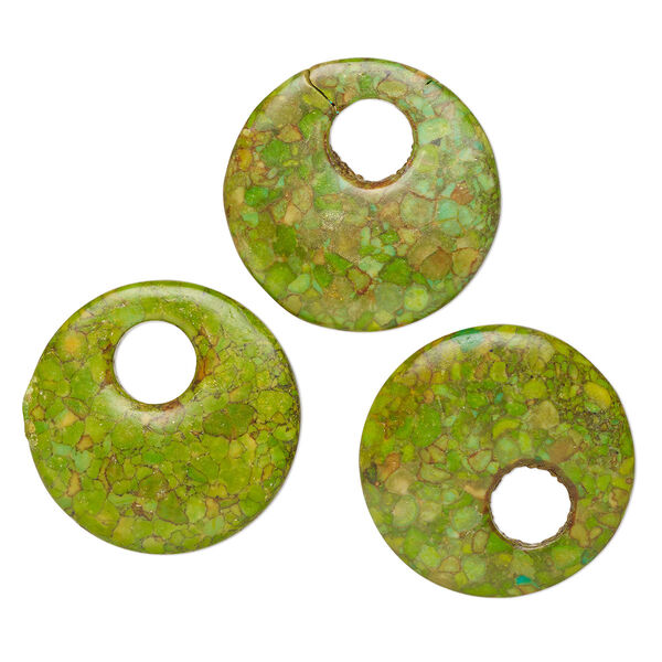 Focal, mosaic "turquoise" (magnesite) (dyed / assembled), turquoise green, 40mm go-go, C- grade, Mohs hardness 3-1/2 to 4. Sold per pkg of 3. image number 0