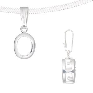 Pendant, sterling silver, smooth oval, 25x10mm, 10x8mm oval setting. Sold individually.