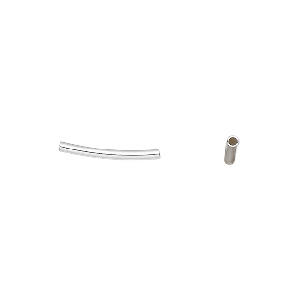 Bead, sterling silver, 15x1.5mm curved tube. Sold per pkg of 10. image number 0