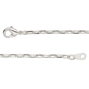 Chain 1pkg1 silver-plated paperclip, 2.3mm / lobster claw clasp, brass 20 inch