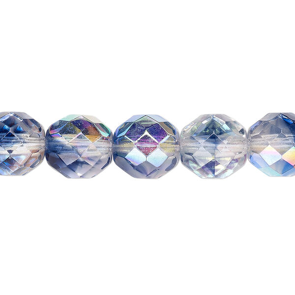 Bead, Czech fire-polished glass, two-tone, crystal/dark grey AB, 10mm faceted round. Sold per 15-1/2" to 16" strand. image number 0