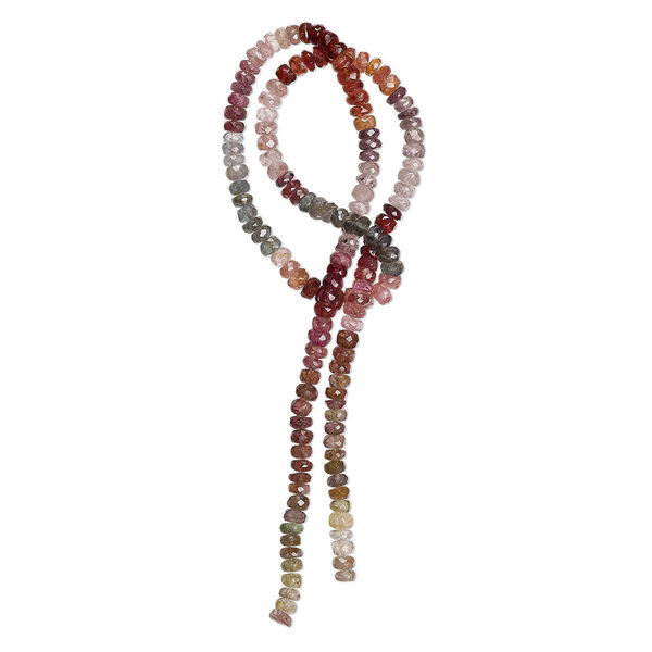 Bead, multi-spinel (natural), shaded, 4x3mm-5x3mm hand-cut faceted rondelle, B+ grade, Mohs hardness 8. Sold per 14-inch strand, approximately 150 beads. image number 0