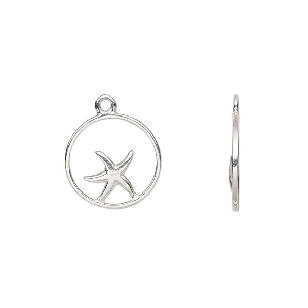 Charm Amoracast® 1pkg1 sterling silver, 12mm 2-sided open round / starfish image number 0