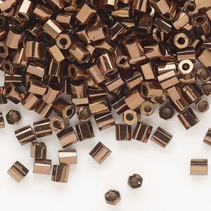 Seed bead, Dyna-Mites™, glass, opaque iris bronze, #6 hex 2-cut. Sold per 1/2 kilogram pkg.