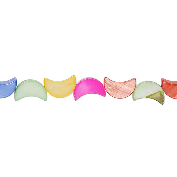 Bead, freshwater pearl shell (dyed), mixed colors, 8x5mm hand-cut moon, Mohs hardness 3-1/2. Sold per 15-1/2" to 16" strand. image number 0