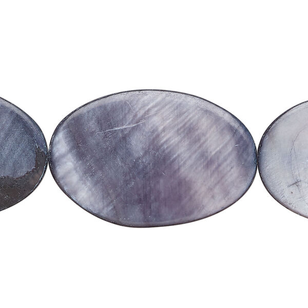 Mother-of-pearl shell 1pkg1, flat oval bead 15 inch dark blue steel 29x19mm-30x20mm image number 0