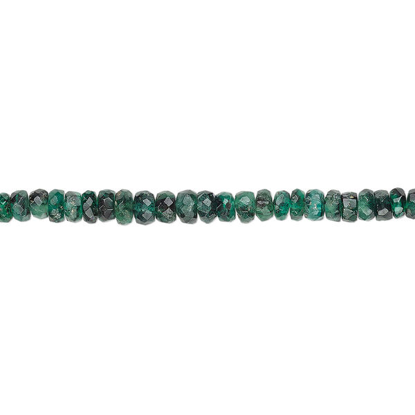 Bead, emerald (oiled), 2x1mm-3x2mm hand-cut faceted rondelle, D grade, Mohs hardness 7-1/2 to 8. Sold per 6-inch strand. image number 0