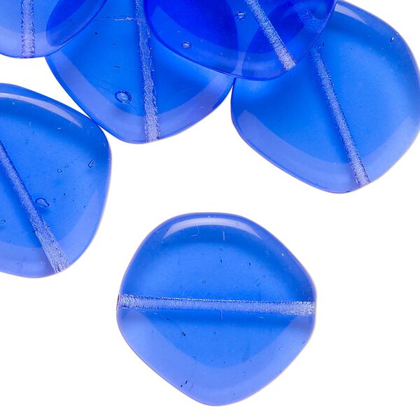 Bead, Czech pressed glass, translucent cobalt blue, 21mm irregular flat round. Sold per 2-ounce pkg, approximately 17 beads. image number 0