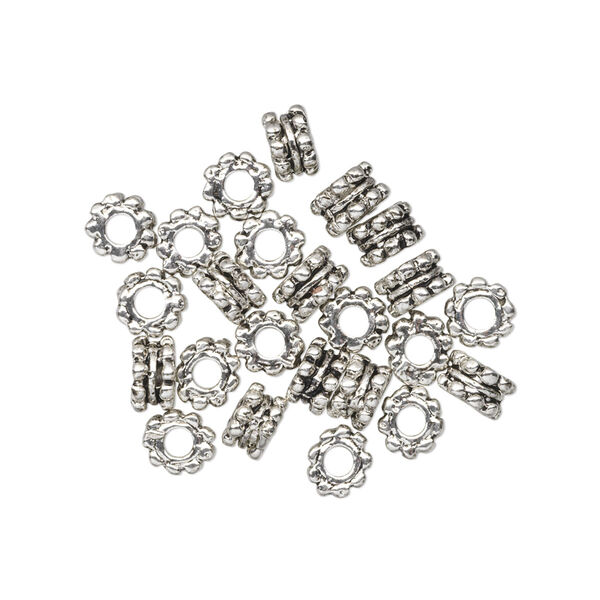 Bead, antiqued "pewter" (zinc-based alloy), 5x3mm double beaded rondelle. Sold per pkg of 24. image number 0