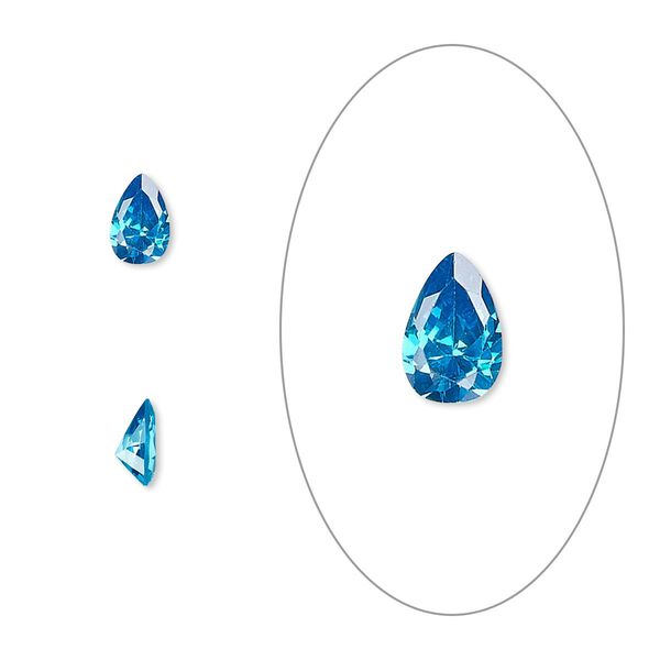 Gem, cubic zirconia, zircon blue, 6x4mm faceted pear, Mohs hardness 8-1/2. Sold per pkg of 2. image number 0