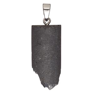 Hemalyke™ / "pewter" (zinc-based alloy) 1pkg1, silver-finished irregular flat-back rectangle pendant 34x16mm