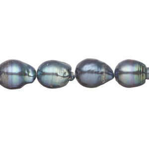 Freshwater pearl 1pkg1, freeform, 15.5-16 inch blue peacock 10x8mm-17x9mm cultured