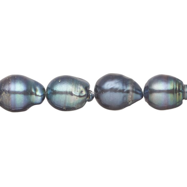 Freshwater pearl 1pkg1, freeform, 15.5-16 inch blue peacock 10x8mm-17x9mm cultured image number 0
